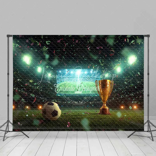 Lofaris Grand Sports Stadium Soccer Ball Trophy Backdrop Victory Celebration Game Day Photography Background