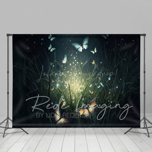 Lofaris Grass Mystical Butterflies Fine Art Photo Backdrop