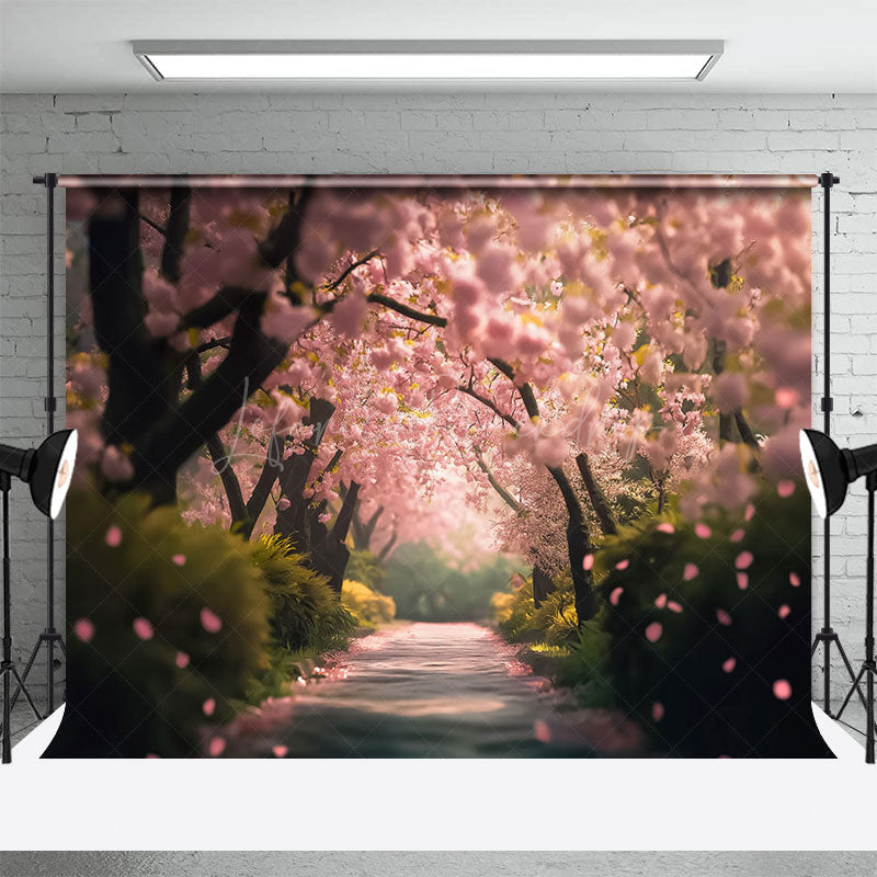 Lofaris Grass Sakura Grove Path Spring Photography Backdrop