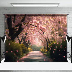 Lofaris Grass Sakura Grove Path Spring Photography Backdrop