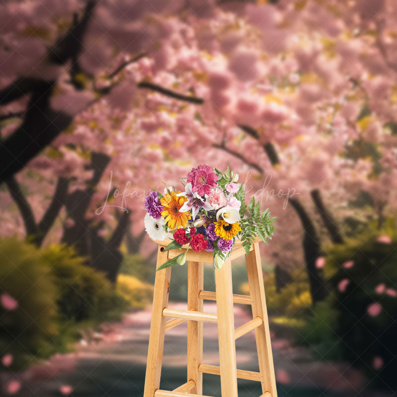 Lofaris Grass Sakura Grove Path Spring Photography Backdrop