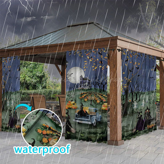 Lofaris Graveyard Pumpkin Waterproof Printed Outdoor Curtains