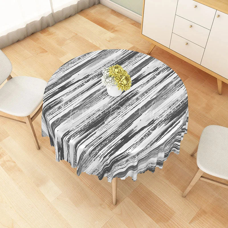 Lofaris Gray Abstract Brushstroke Stripe Round Tablecloth for Modern Minimalist and Industrial Style Decor