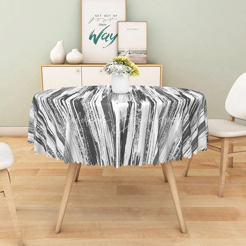Lofaris Gray Abstract Brushstroke Stripe Round Tablecloth for Modern Minimalist and Industrial Style Decor