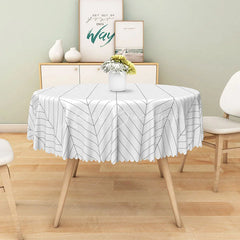 Lofaris Gray Botanical Leaf Stripe Round Tablecloth with Faux Scalloped Edge for Modern Farmhouse Decor