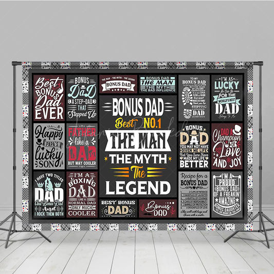 Lofaris Gray Fun Stickers Plaid Happy Fathers Day Backdrop