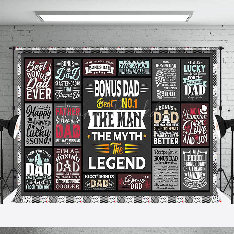 Lofaris Gray Fun Stickers Plaid Happy Fathers Day Backdrop
