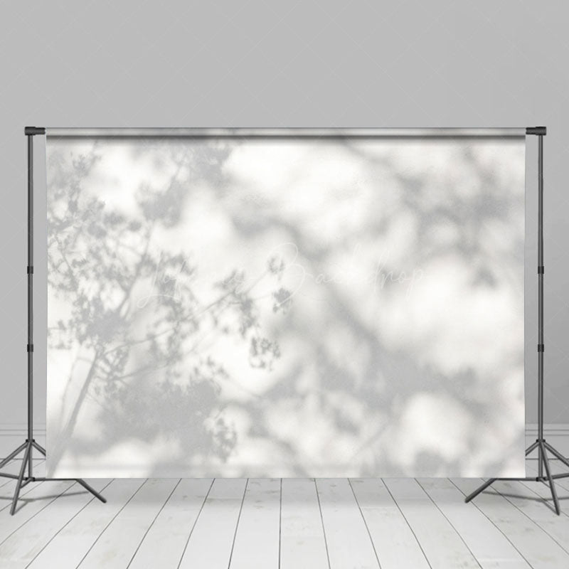 Lofaris Gray Tree Shadow White Cement Wall Photo Backdrop