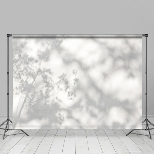 Lofaris Gray Tree Shadow White Cement Wall Photo Backdrop