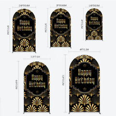 Lofaris Great Gatsby Happy Birthday Arch Backdrop Black and Gold Art Deco Pattern Roaring 20s Themed Party Photo Booth