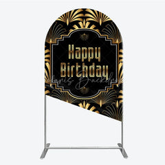 Lofaris Great Gatsby Happy Birthday Arch Backdrop Black and Gold Art Deco Pattern Roaring 20s Themed Party Photo Booth