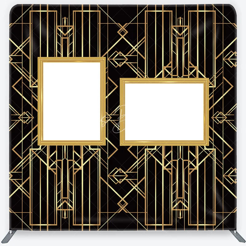 Lofaris Great Gatsby Photo Wall Frame Tension Fabric Backdrop Art Deco Black and Gold Geometric Lines 1920s Party Decor