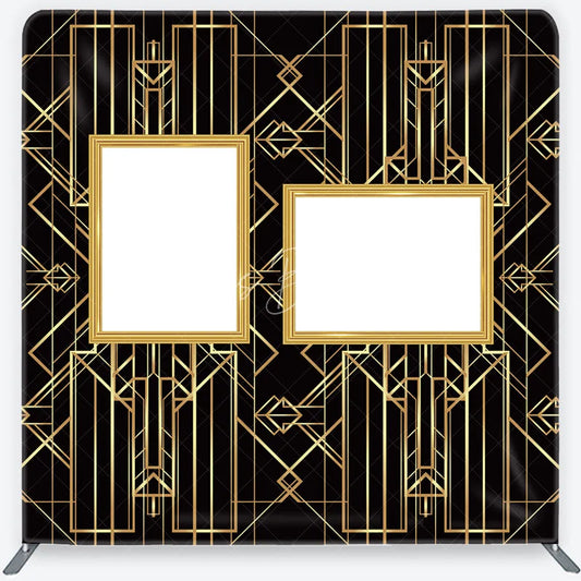 Lofaris Great Gatsby Photo Wall Frame Tension Fabric Backdrop Art Deco Black and Gold Geometric Lines 1920s Party Decor