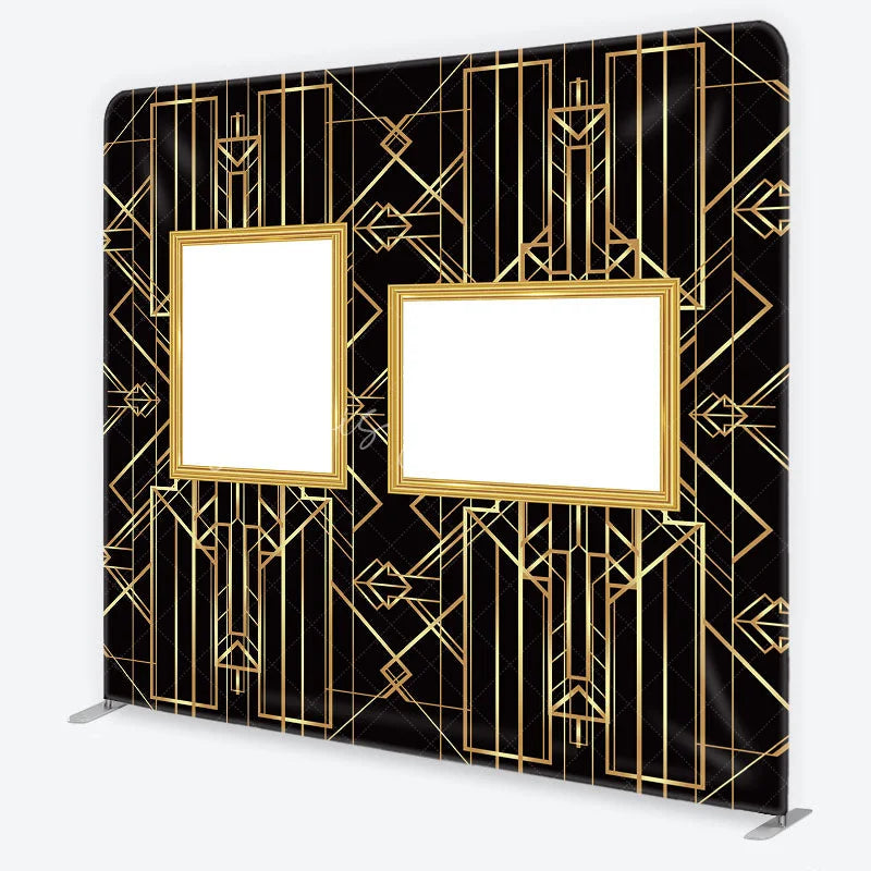 Lofaris Great Gatsby Photo Wall Frame Tension Fabric Backdrop Art Deco Black and Gold Geometric Lines 1920s Party Decor
