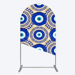 Lofaris Greek Evil Eye Arch Backdrop for Birthday Party Blue and Gold Nazar Amulet Pattern Protection Themed Photo Decor