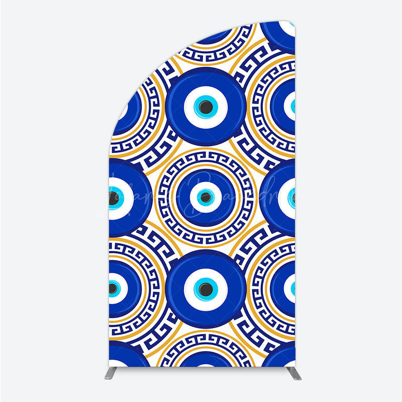 Lofaris Greek Evil Eye Half Moon Arch Backdrop for Birthday Party Blue and Gold Nazar Amulet Pattern Protection Themed Photo Decor