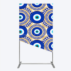 Lofaris Greek Evil Eye Rectangle Backdrop for Birthday Party Blue and Gold Nazar Amulet Pattern Protection Themed Photo Decor