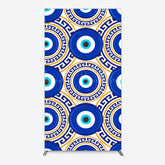 Lofaris Greek Evil Eye Rectangle Backdrop for Birthday Party Blue and Gold Nazar Amulet Pattern Protection Themed Photo Decor