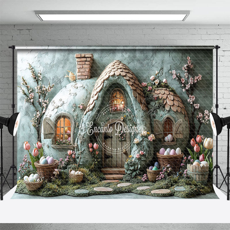 Lofaris Green Abstract Wall House Basket Egg Easter Backdrop