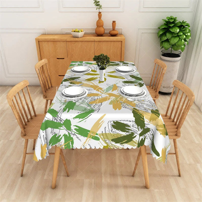 Lofaris Green and Gold Abstract Floral Rectangle Tablecloth Elegant Botanical Party Table Decor