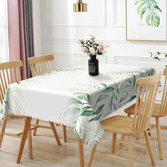 Lofaris Green and Gold Botanical Rectangle Tablecloth Elegant Foliage Glitter Table Cover Luxury Decor