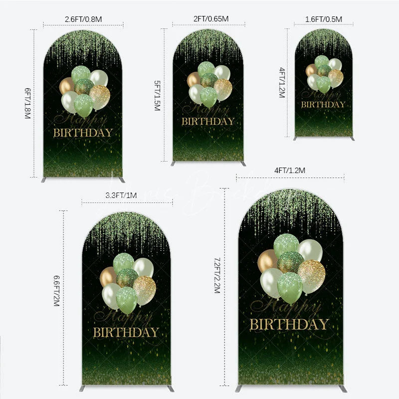 Lofaris Green and Gold Glitter Happy Birthday Balloons Round Top Arch Backdrop Elegant Celebration Party Decor
