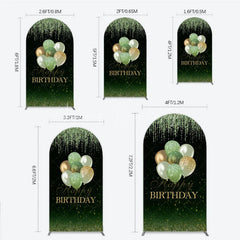Lofaris Green and Gold Glitter Happy Birthday Balloons Round Top Arch Backdrop Elegant Celebration Party Decor