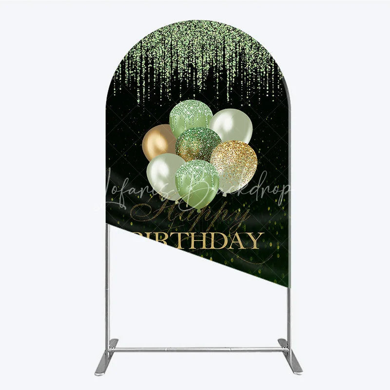 Lofaris Green and Gold Glitter Happy Birthday Balloons Round Top Arch Backdrop Elegant Celebration Party Decor