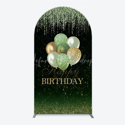 Lofaris Green and Gold Glitter Happy Birthday Balloons Round Top Arch Backdrop Elegant Celebration Party Decor