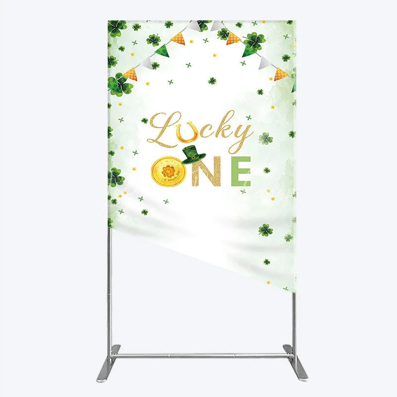 Lofaris Green and Gold Lucky ONE St. Patrick’s Day Rectangle Backdrop Kit Shamrock First Birthday Party Decor