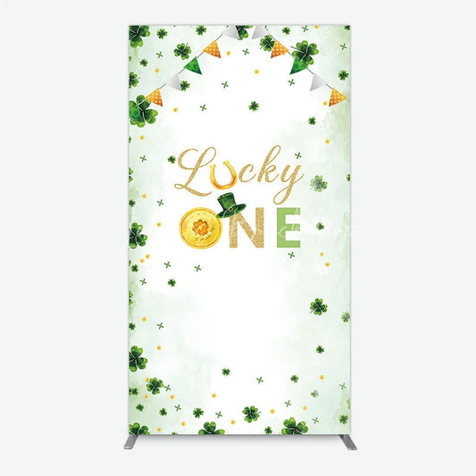 Lofaris Green and Gold Lucky ONE St. Patrick’s Day Rectangle Backdrop Kit Shamrock First Birthday Party Decor