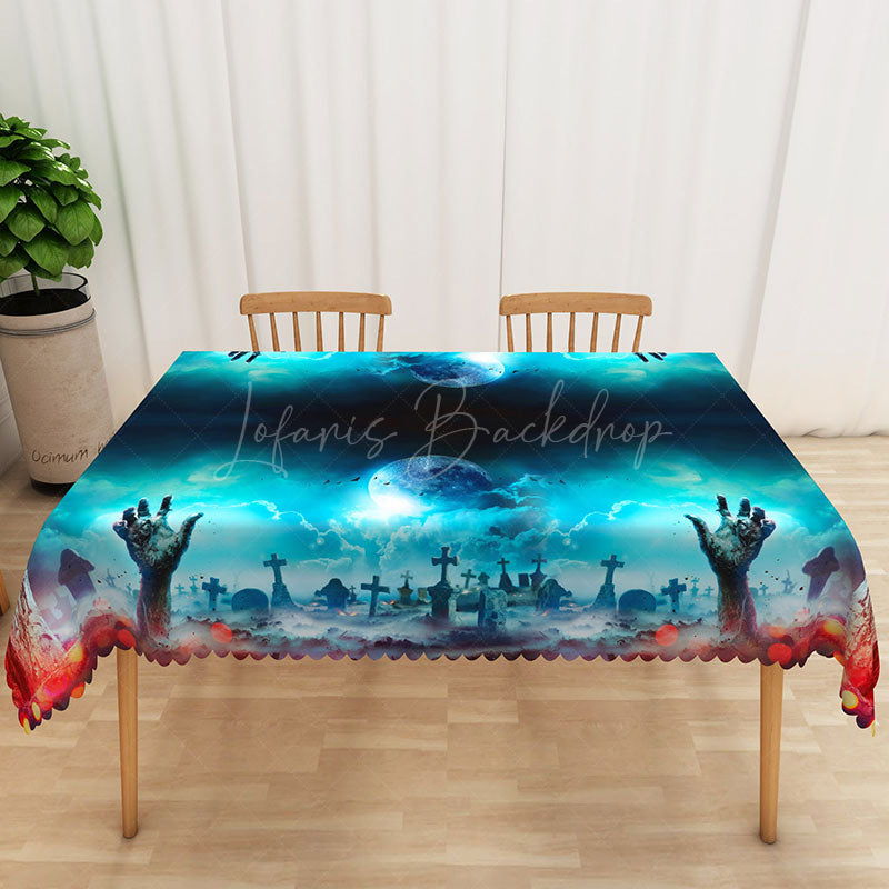 Lofaris Green and Red Zombie Pattern Rectangle Tablecloth for Halloween Walking Dead Themed Party Decor