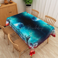 Lofaris Green and Red Zombie Pattern Rectangle Tablecloth for Halloween Walking Dead Themed Party Decor