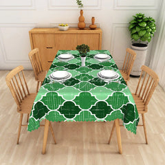 Lofaris Green and White Moroccan Trellis Rectangle Tablecloth with Distressed Texture Scalloped Edge for Dining Decor