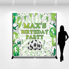 Lofaris Green and White Soccer Theme Custom Birthday Backdrop Personalized Sports Party Decor with Player Silhouettes