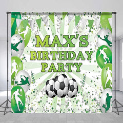 Lofaris Green and White Soccer Theme Custom Birthday Backdrop Personalized Sports Party Decor with Player Silhouettes
