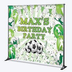 Lofaris Green and White Soccer Theme Custom Birthday Backdrop Personalized Sports Party Decor with Player Silhouettes