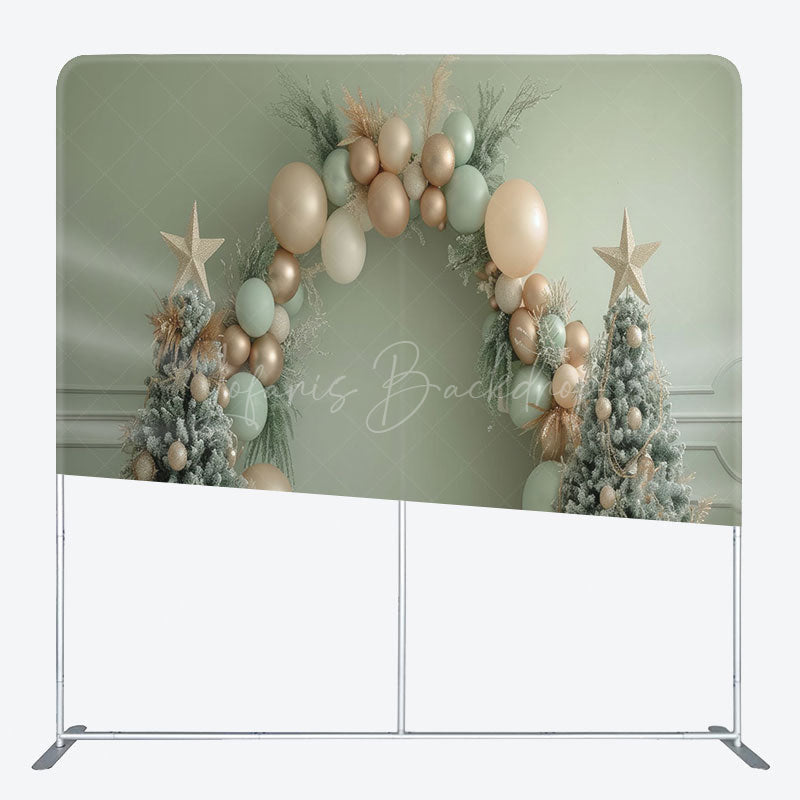 Lofaris Green Arch Balloon Star Christmas Tension Fabric Backdrop