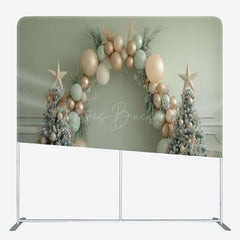 Lofaris Green Arch Balloon Star Christmas Tension Fabric Backdrop