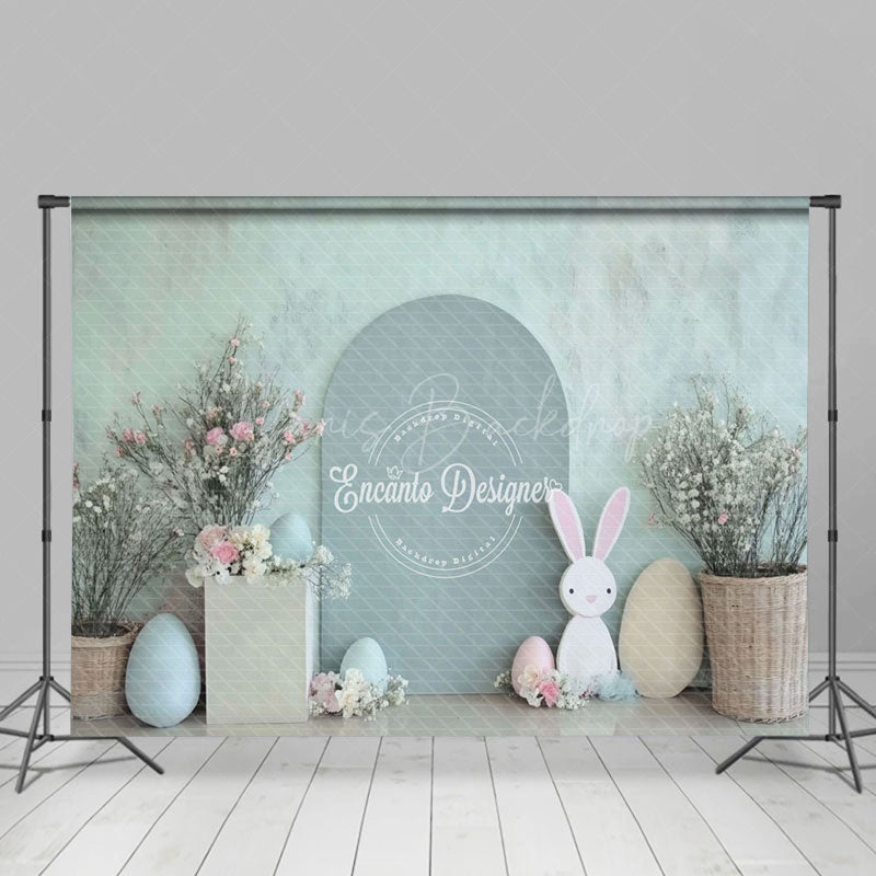 Lofaris Green Arch Bunny Eggs Floral Easter Photo Backdrop