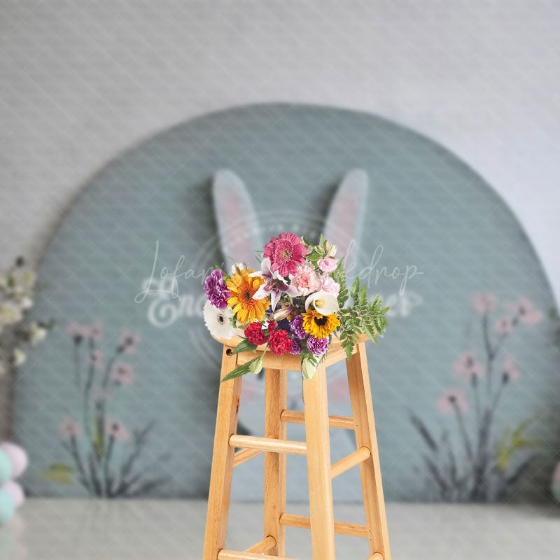 Lofaris Green Arch Wall Bunny Floral Eggs Easter Backdrop