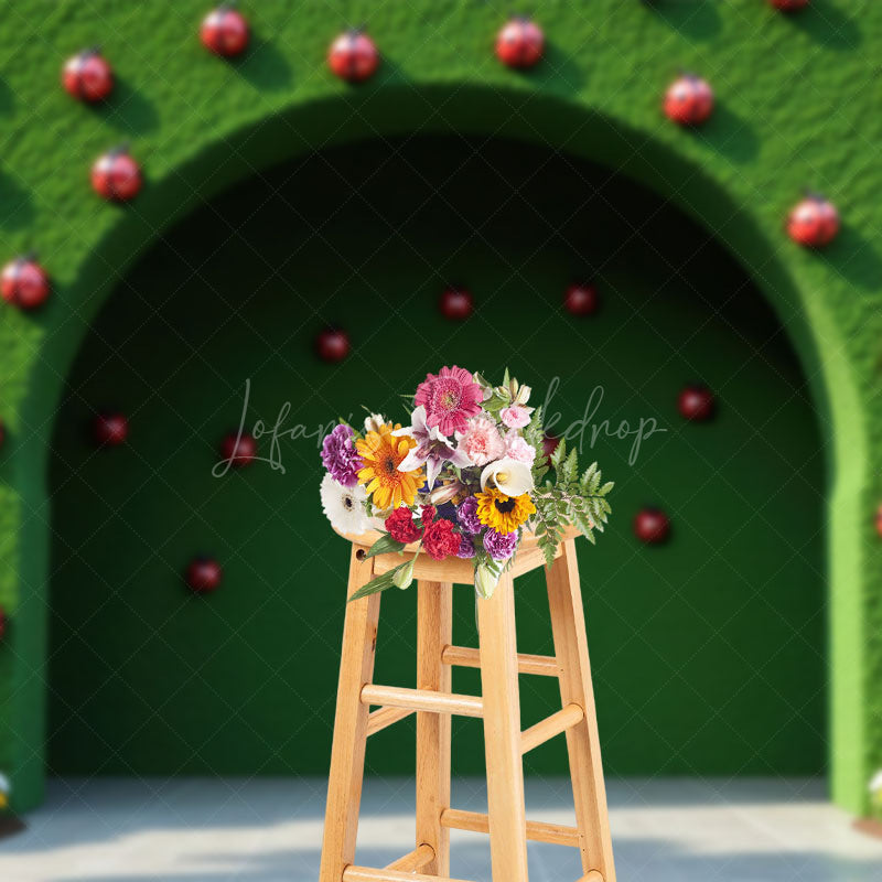 Lofaris Green Arch Wall Ladybug Summer Photography Backdrop