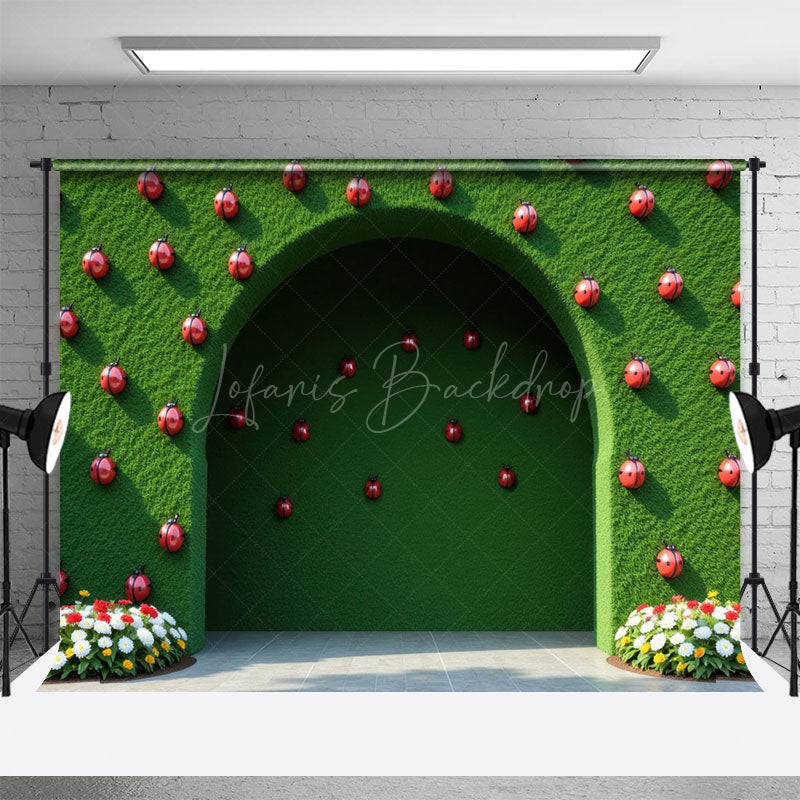 Lofaris Green Arch Wall Ladybug Summer Photography Backdrop