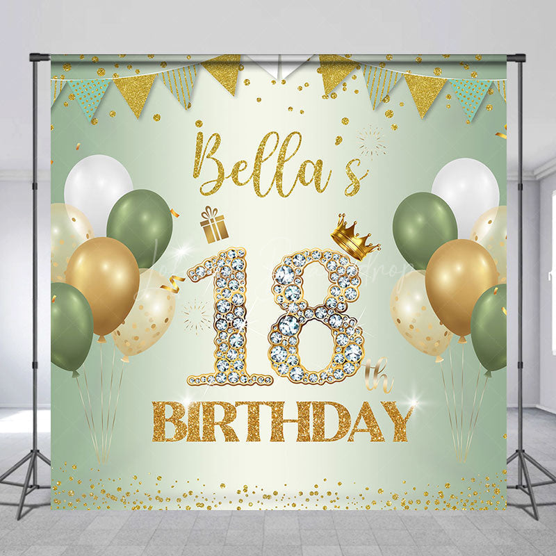 Lofaris Green Balloons Glitter Custom 18 Birthday Backdrop