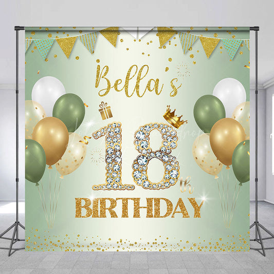 Lofaris Green Balloons Glitter Custom 18 Birthday Backdrop