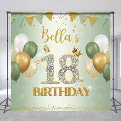 Lofaris Green Balloons Glitter Custom 18 Birthday Backdrop