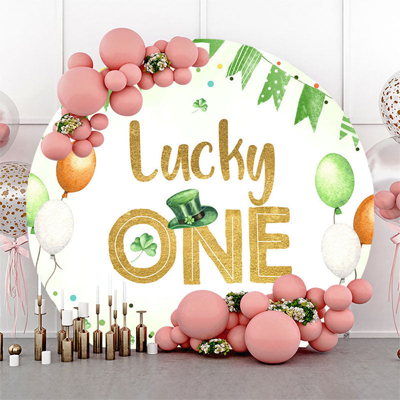 Lofaris Green Balloons Lucky One Round Birthday Backdrop