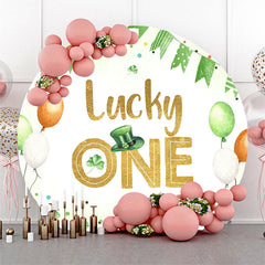 Lofaris Green Balloons Lucky One Round Birthday Backdrop