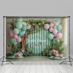 Lofaris Green Balloons Spring Cake Smash Room Set Backdrop