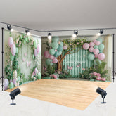 Lofaris Green Balloons Spring Cake Smash Room Set Backdrop